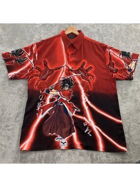 Mt:2 Shirt Mens Large Red Samurai Shodown Seishiro Kuki AOP Button Up Rare Anime